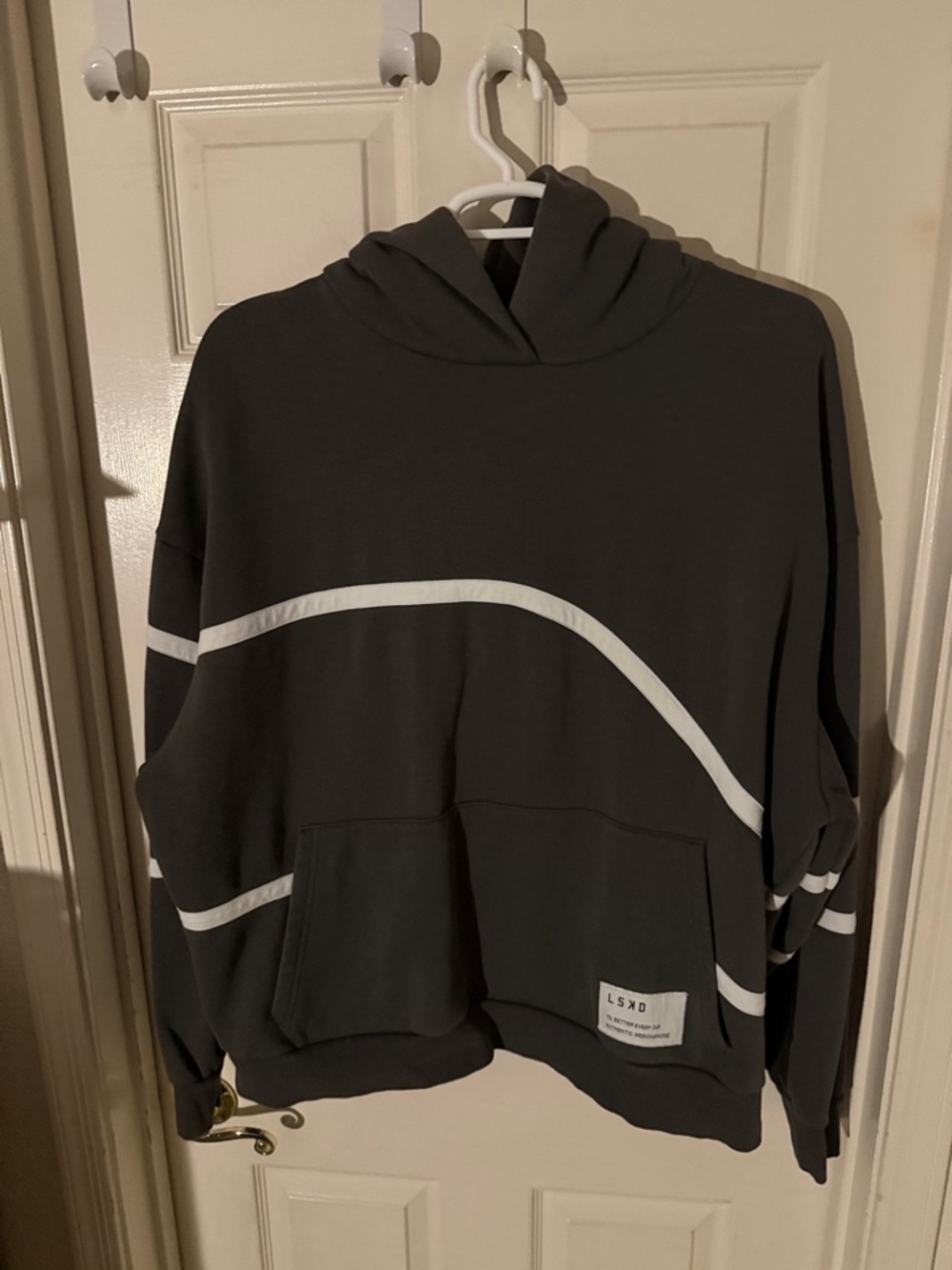 Men's Charcoal Crewneck Hoodie with White Stripe